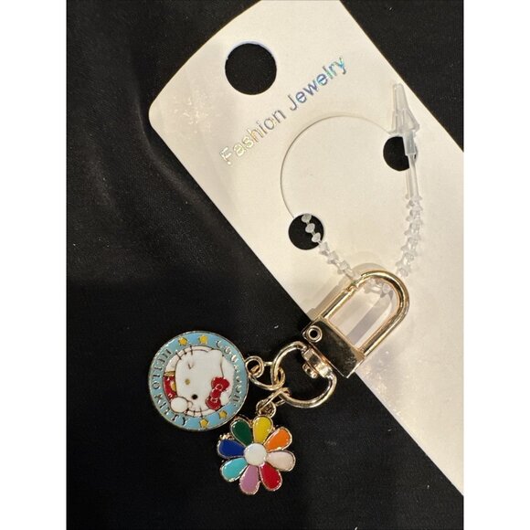 Cute Bag Keychain Hello Kitty Rhinestone Zipper Pull Charm Enamel Keyring New - Picture 3 of 4